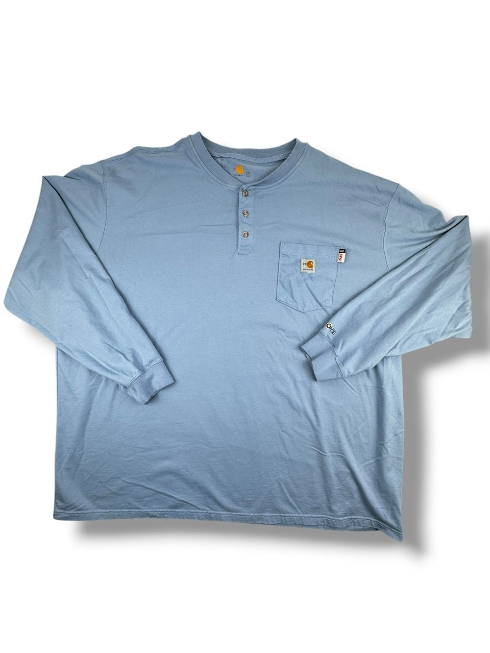 Carhartt FR Force Cotton LS Henley Medium Blue 4XL NWOT Flame Resistant Men's